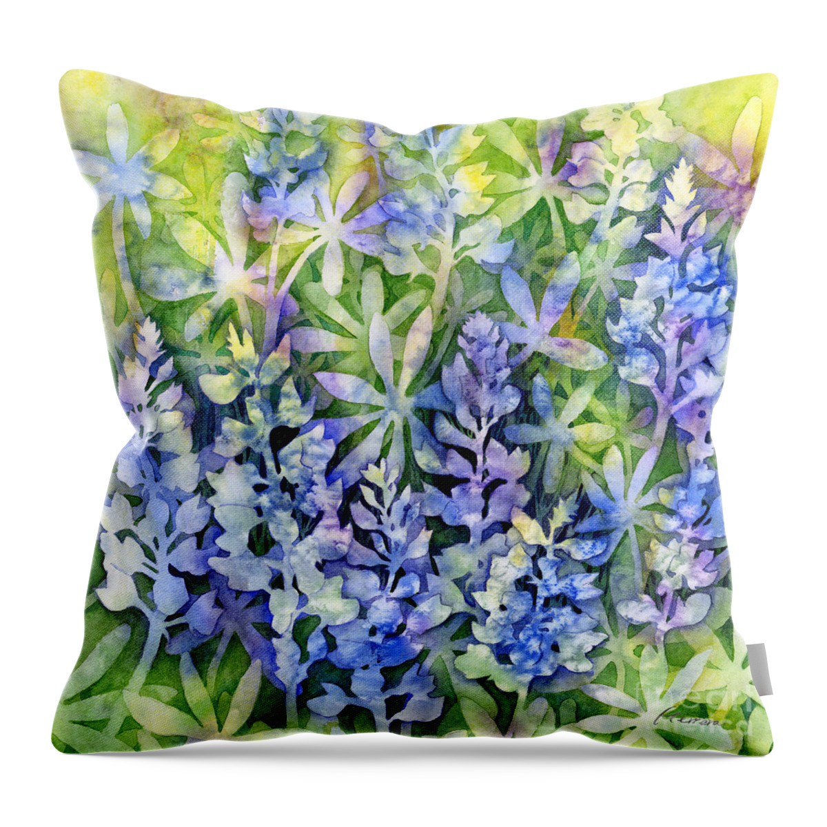 Texas Throw Pillow featuring the painting Texas Blues - Bluebonnets by Hailey E Herrera