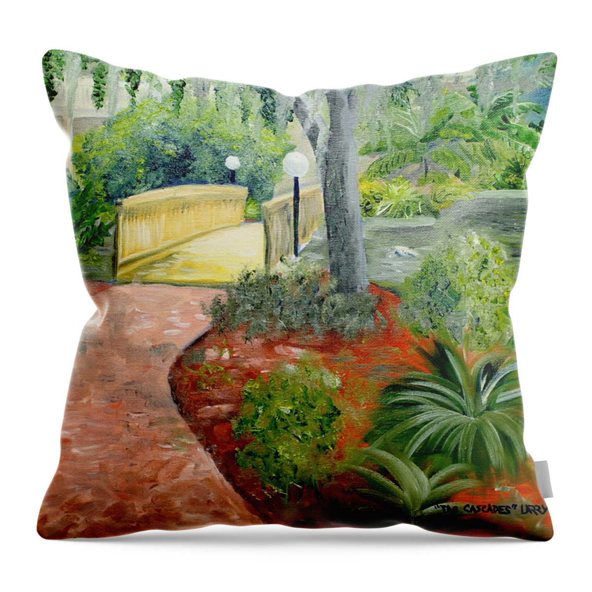 Landscape Throw Pillow featuring the painting The Cascades by Larry Whitler