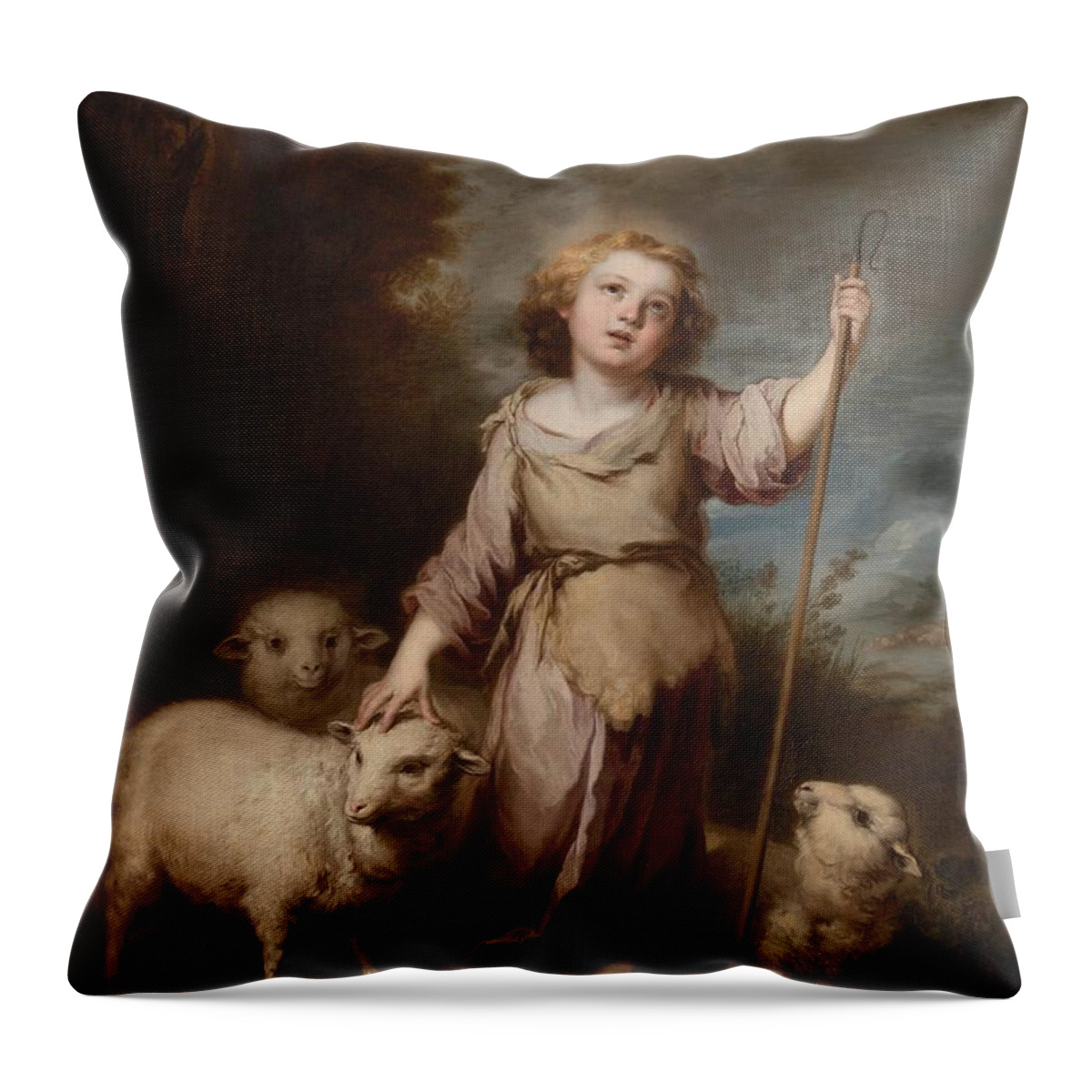 Bartolome Esteban Murillo The Good Shepherd Throw Pillow featuring the painting The Good Shepherd #2 by MotionAge Designs