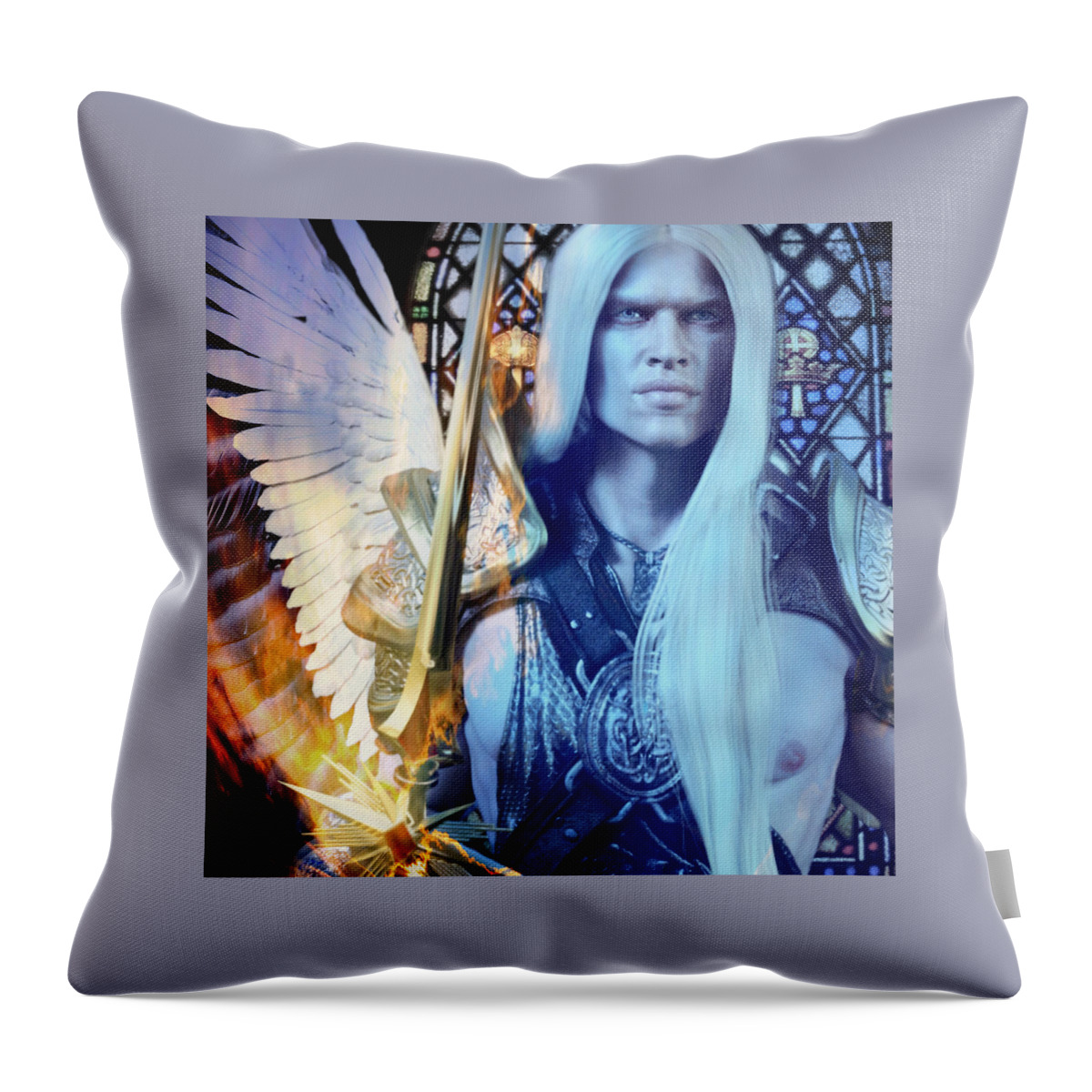 Angel Throw Pillow featuring the digital art The Guardian #2 by Suzanne Silvir