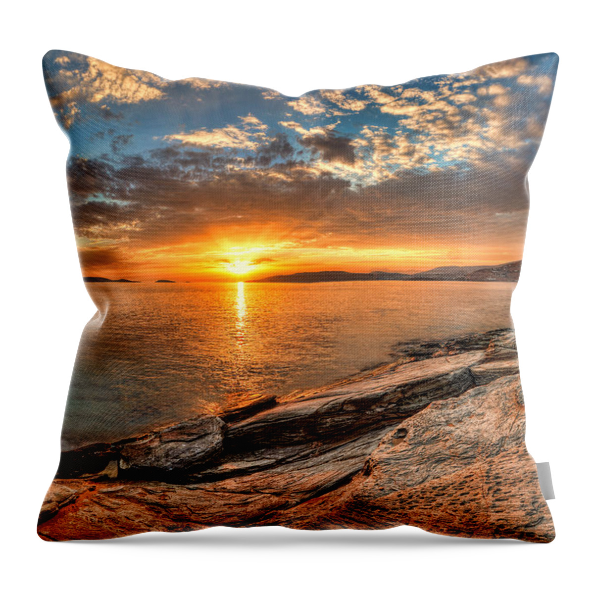 Sunset Throw Pillow featuring the photograph The sunset in Andros - Greece #2 by Constantinos Iliopoulos