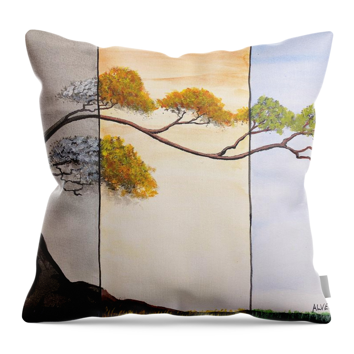 Bonsai Throw Pillow featuring the painting Time After Time #3 by Edwin Alverio