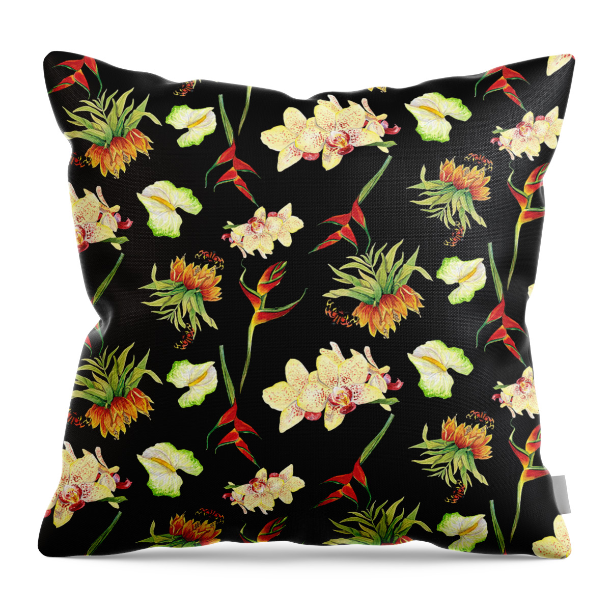 Orchid Throw Pillow featuring the painting Tropical Island Floral Half Drop Pattern #3 by Audrey Jeanne Roberts