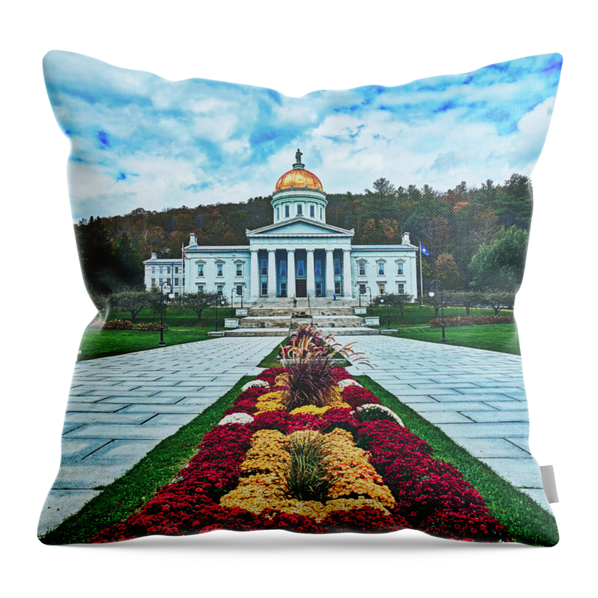 Montpelier Throw Pillow featuring the photograph Vermont State Capitol In Autumn #2 by Mountain Dreams