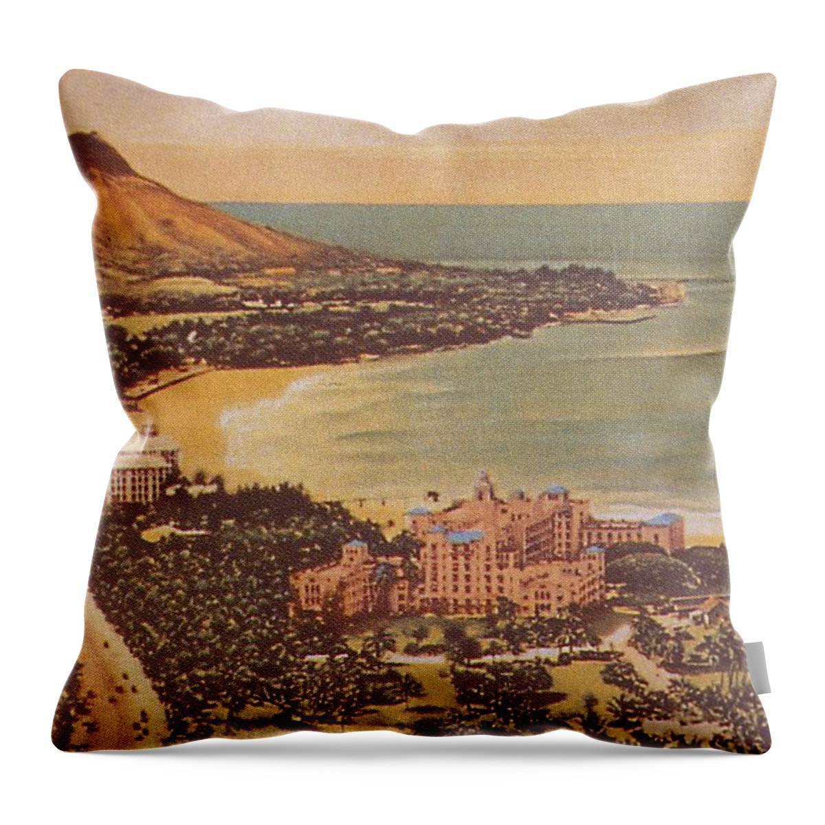 1930 Throw Pillow featuring the painting Vintage Hawaiian Art #2 by Hawaiian Legacy Archive - Printscapes