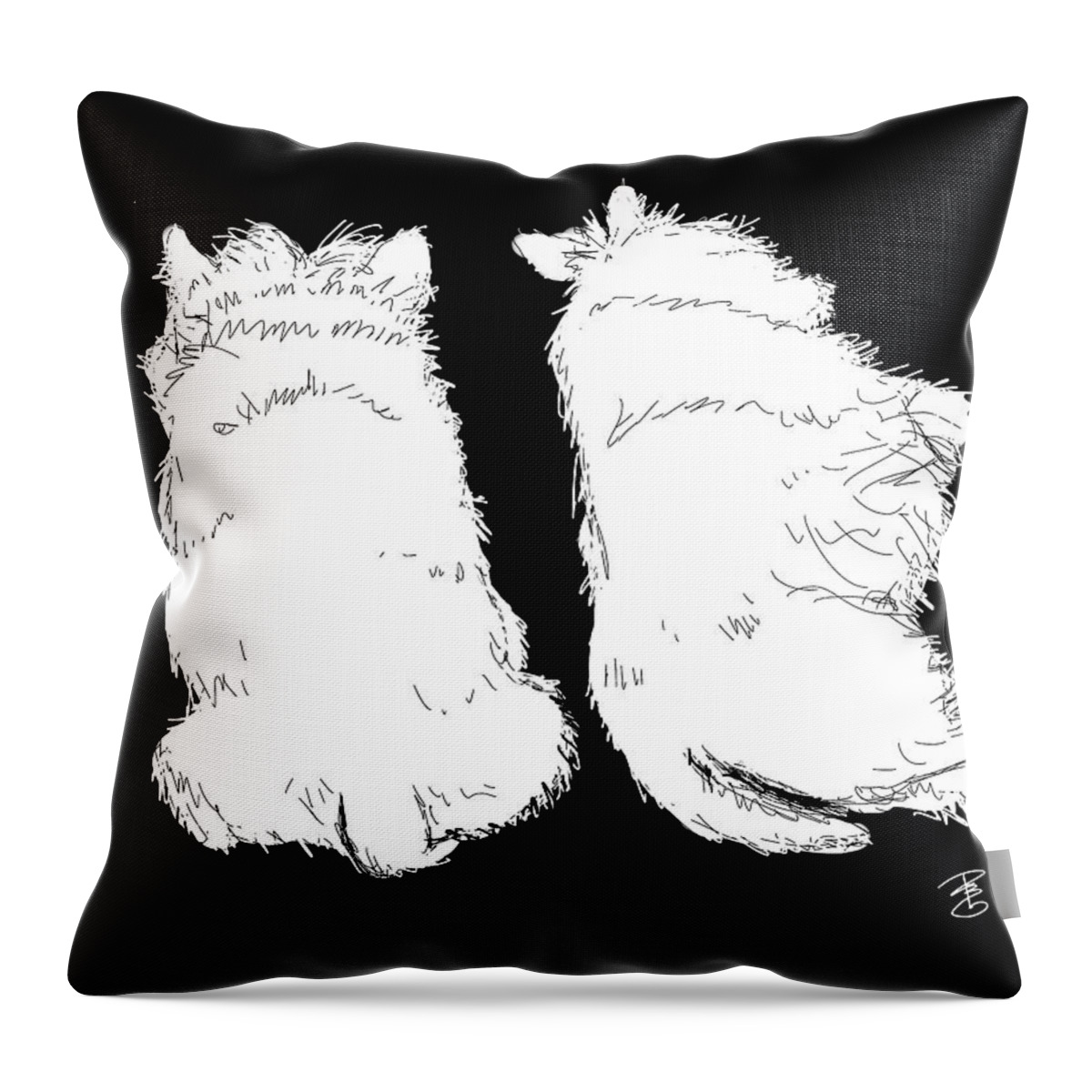 Dog Throw Pillow featuring the digital art 2 Westies Sleeping by Debra Baldwin