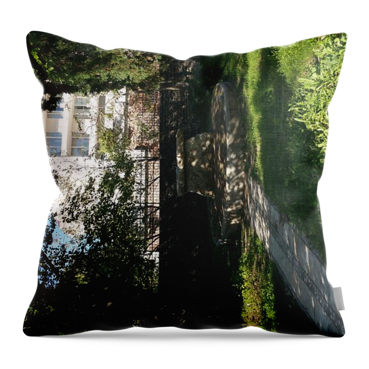  Throw Pillow featuring the photograph White building peeking through trees #2 by Zachary Lowery