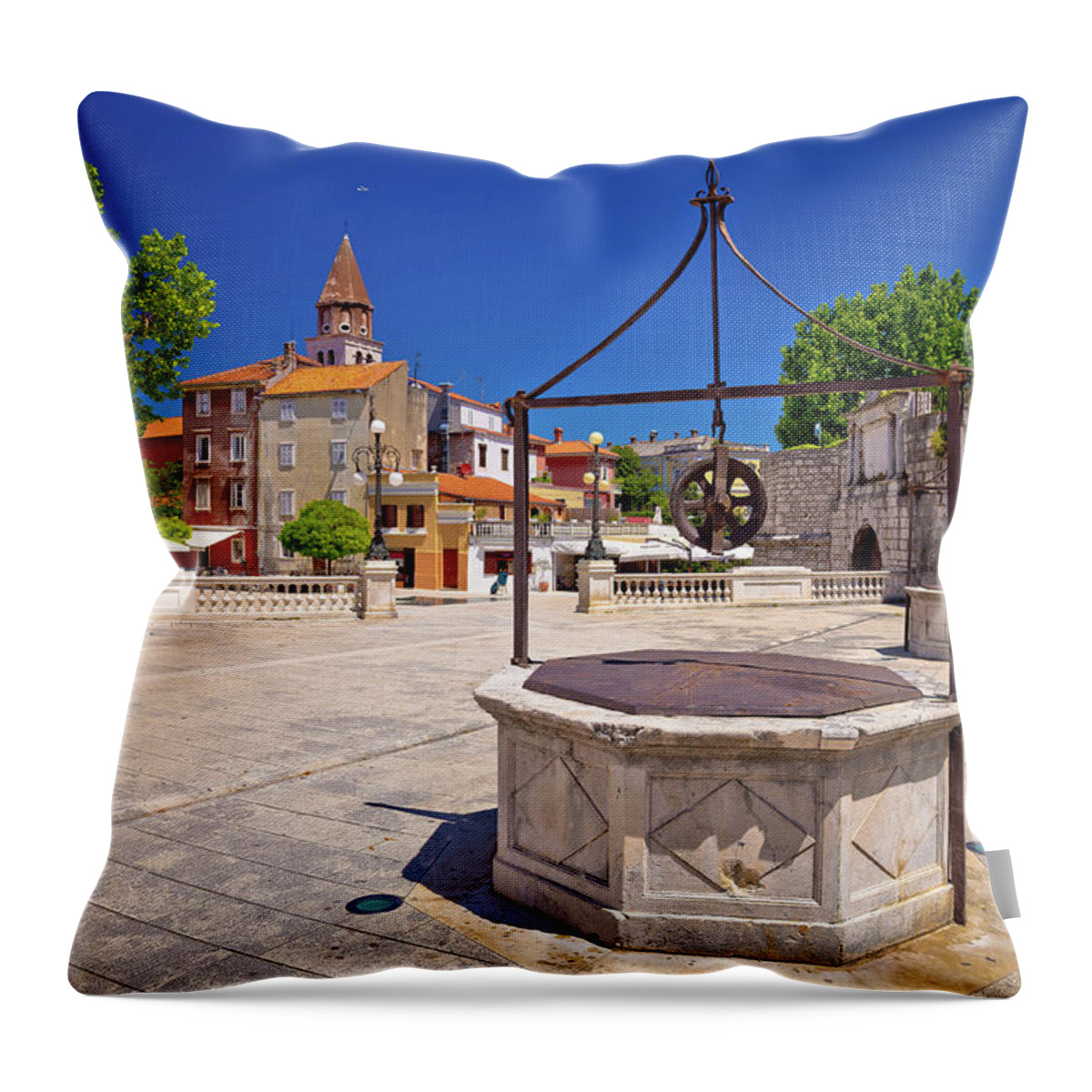 Zadar Throw Pillow featuring the photograph Zadar Five wells square and historic architecture view #2 by Brch Photography