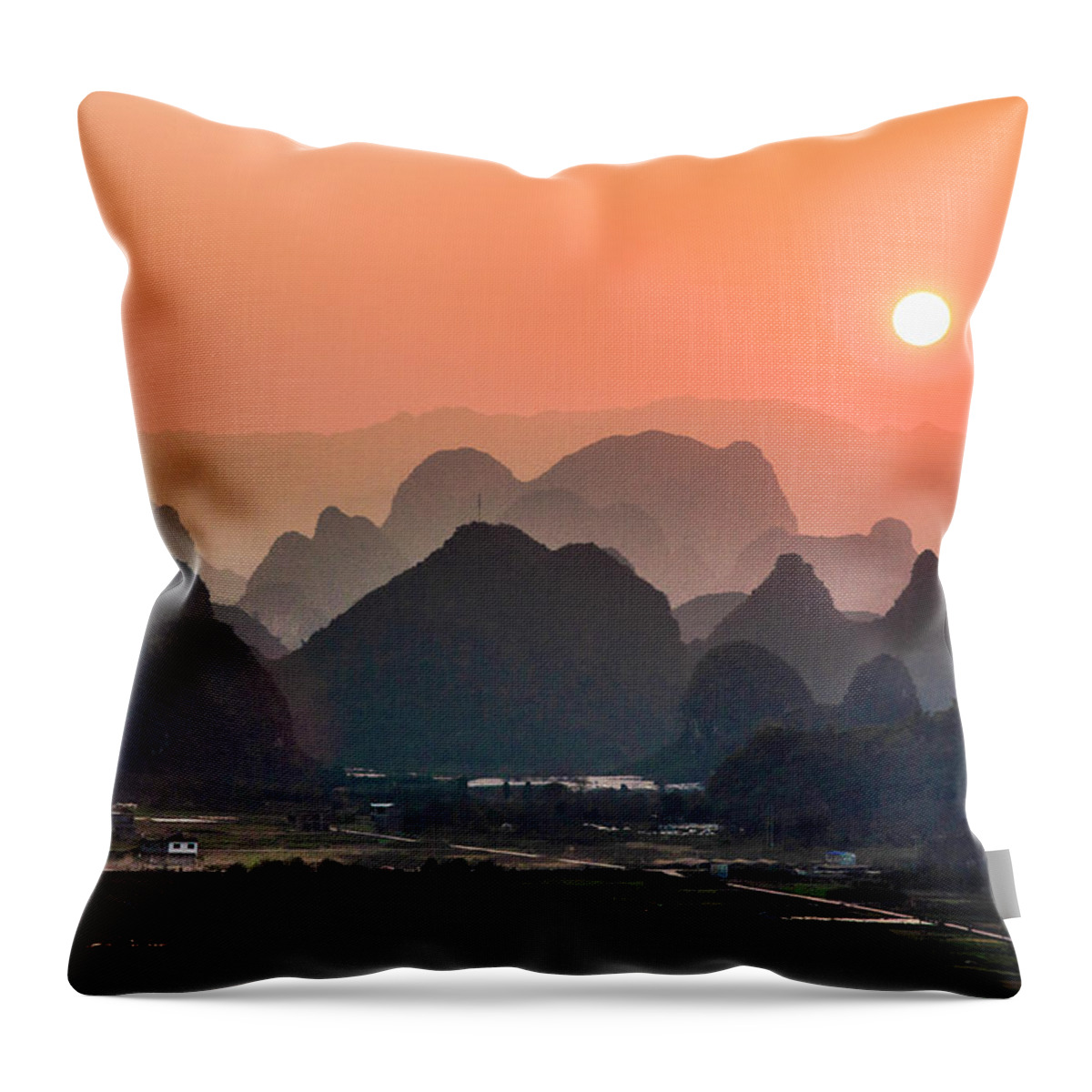 Karst Throw Pillow featuring the photograph Karst mountains scenery in sunset #20 by Carl Ning