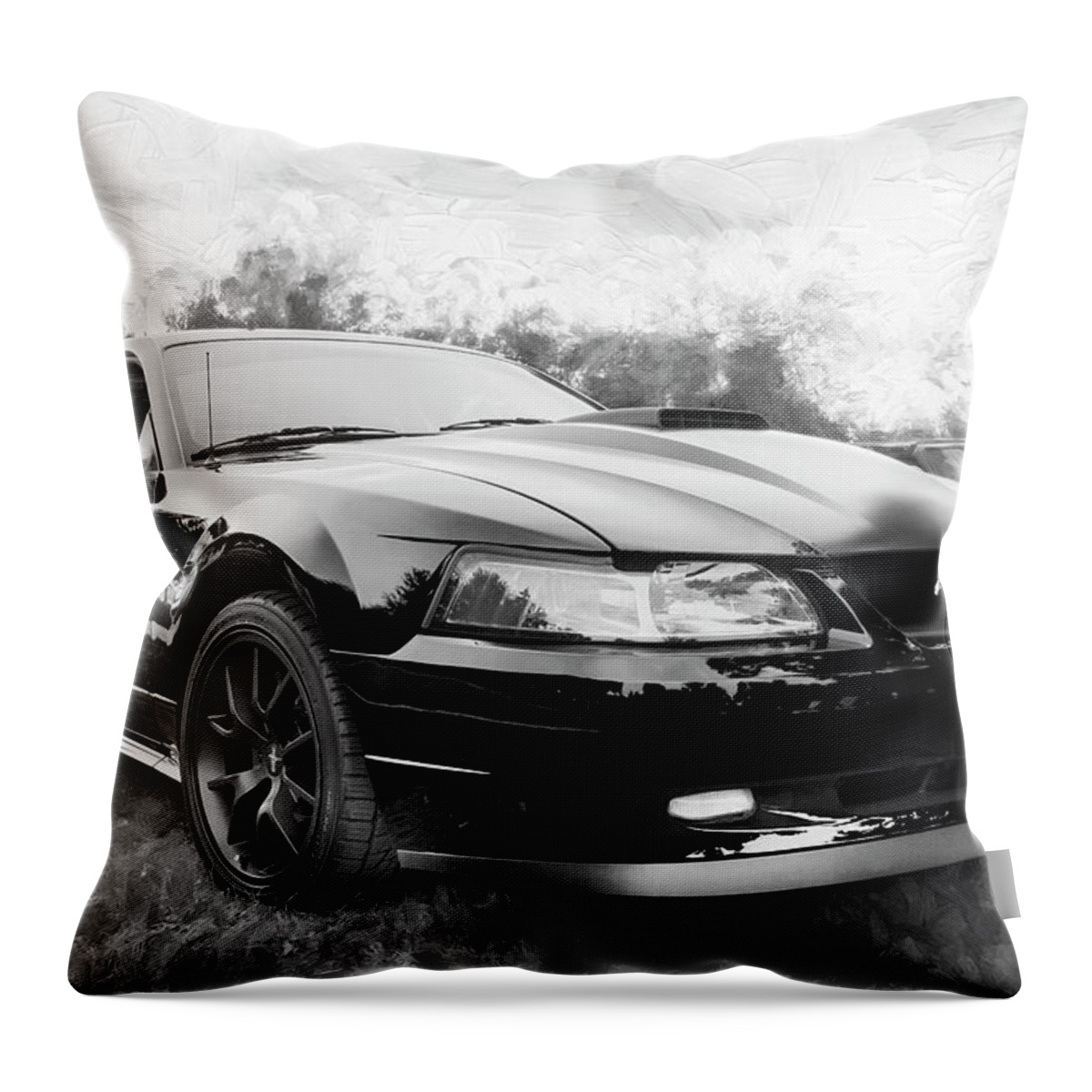 2003 Mustang Throw Pillow featuring the photograph 2003 Ford Mustang Mach 1 BW by Rich Franco