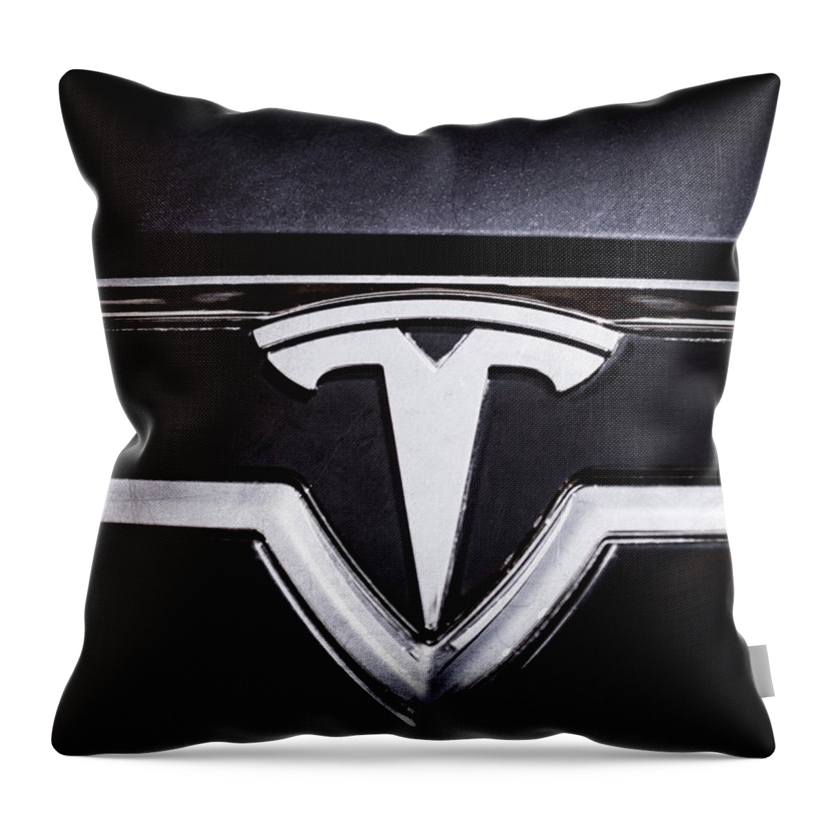 2013 Tesla Model S Emblem Throw Pillow featuring the photograph 2013 Tesla Model S Emblem -0122ac1 by Jill Reger