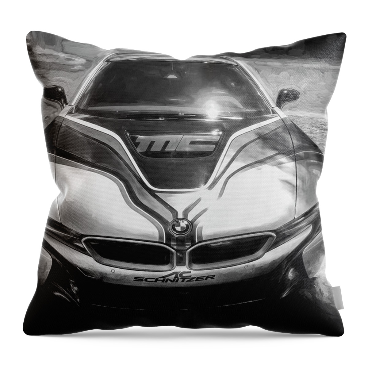 2015 Bmw Throw Pillow featuring the photograph 2015 BMW I8 HYBRID Sports Car BW by Rich Franco