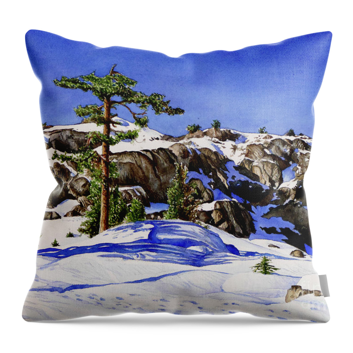 Snow Throw Pillow featuring the painting #204 Donner Summit 2 #204 by William Lum