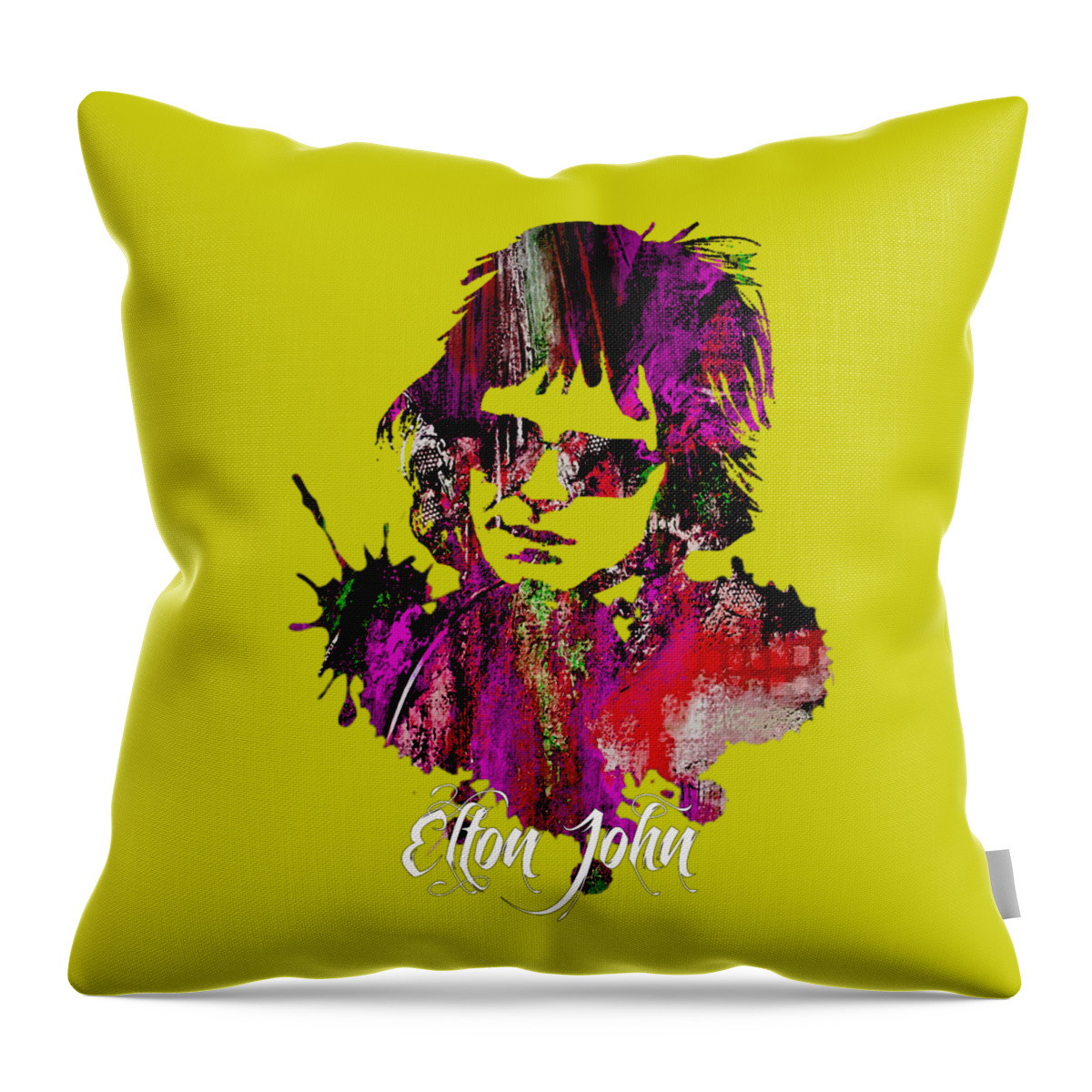 Elton John Throw Pillow featuring the mixed media Elton John Collection #23 by Marvin Blaine