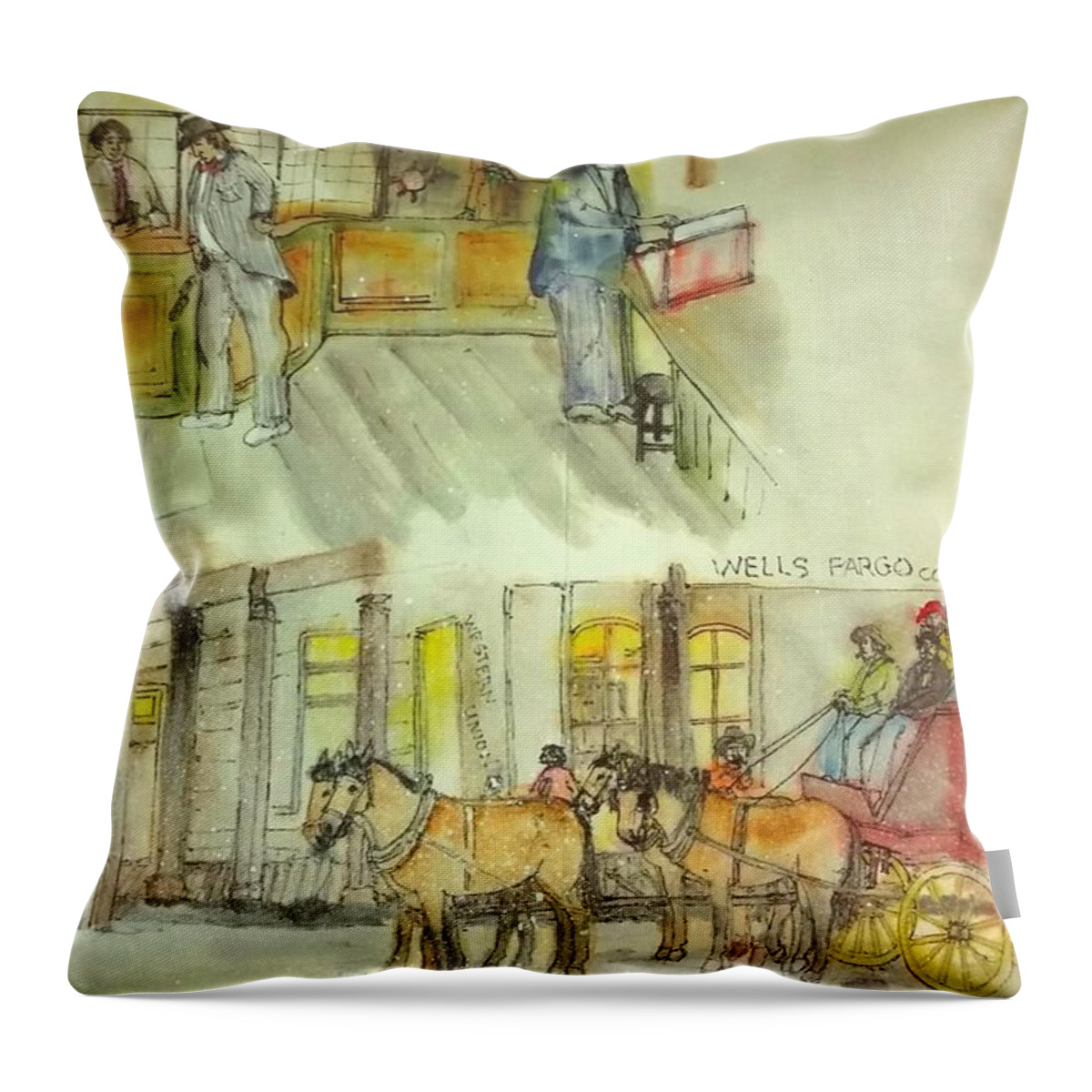 Western Art. My Way. Chinese Traditional. Throw Pillow featuring the painting the ole' West my way album #23 by Debbi Saccomanno Chan