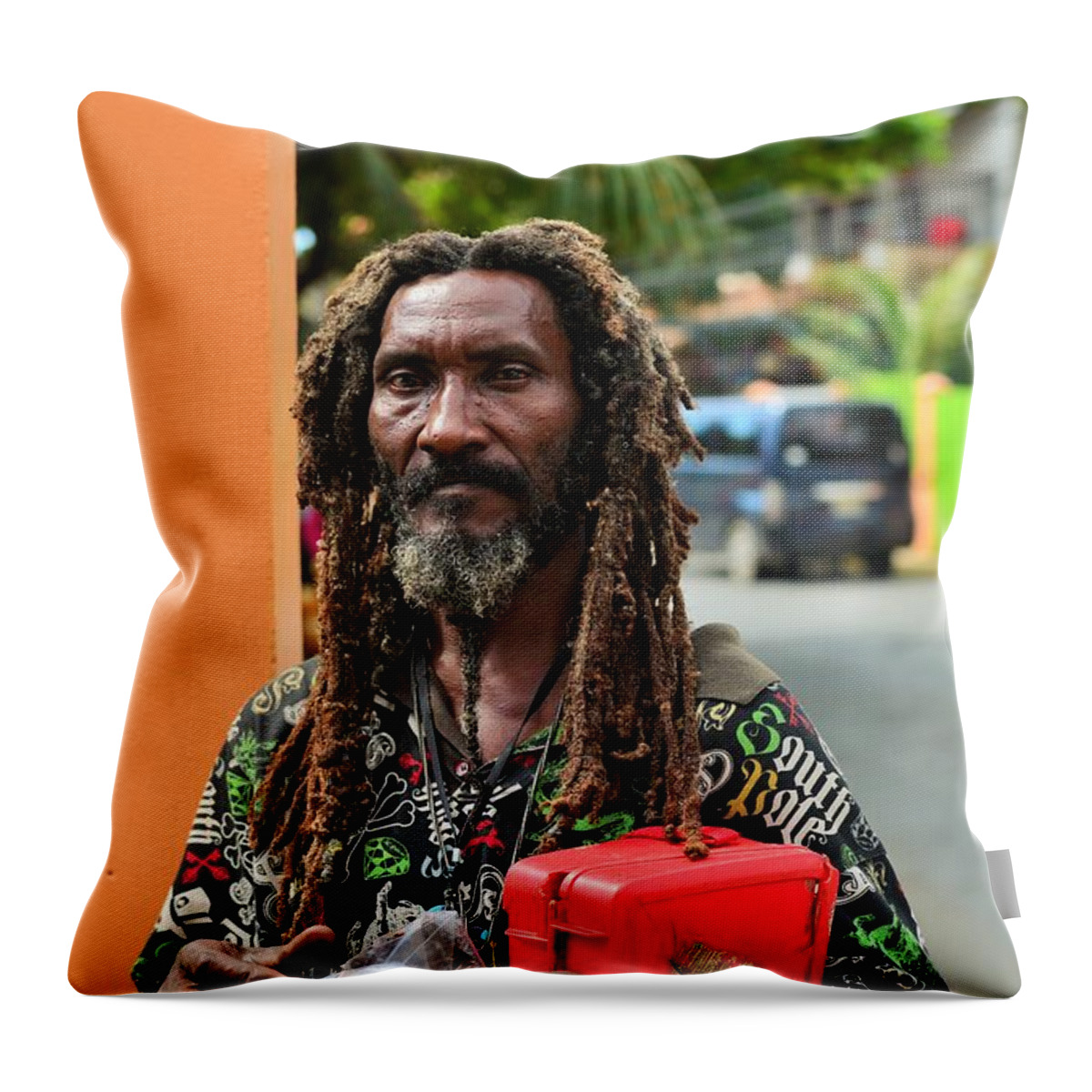 Portrait Throw Pillow featuring the photograph Roatan People #25 by Giovanni Bussu