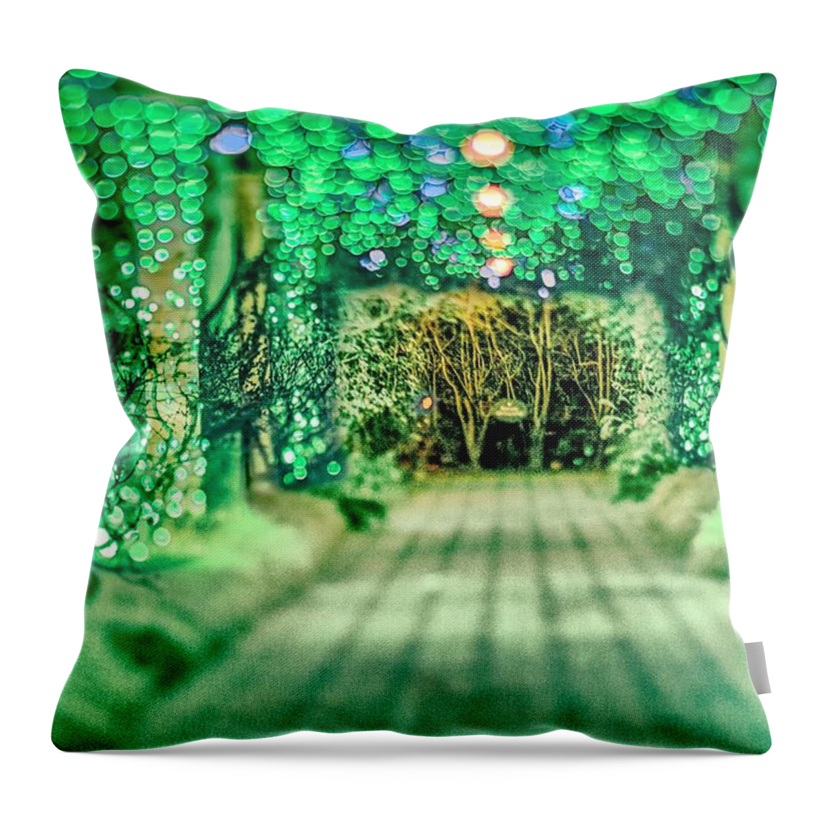 Christmas Throw Pillow featuring the photograph Christmas Light Bokeh At Daniel Stowe Gardens Belmont North Caro #26 by Alex Grichenko