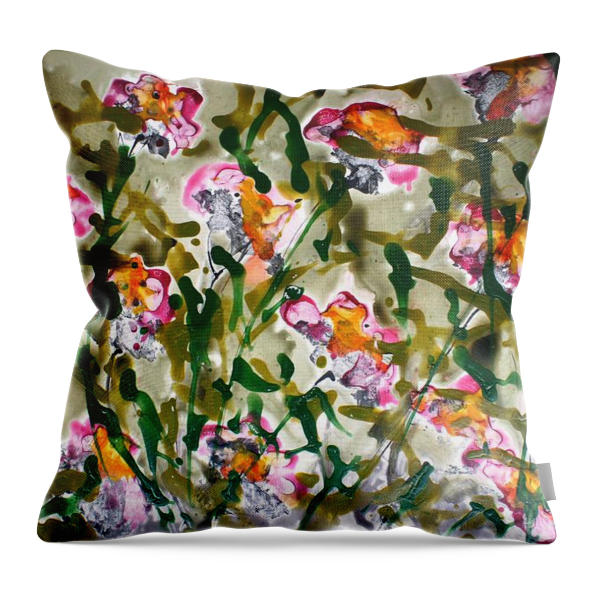 Flowers Throw Pillow featuring the painting Divine Blooms #281 by Baljit Chadha