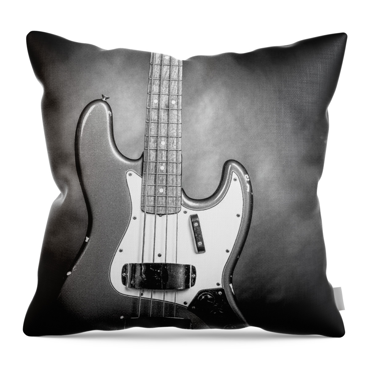 Fender Jazz Bass Throw Pillow featuring the photograph 289.1834 Fender 1965 Jazz Bass Black and White #2891834 by M K Miller