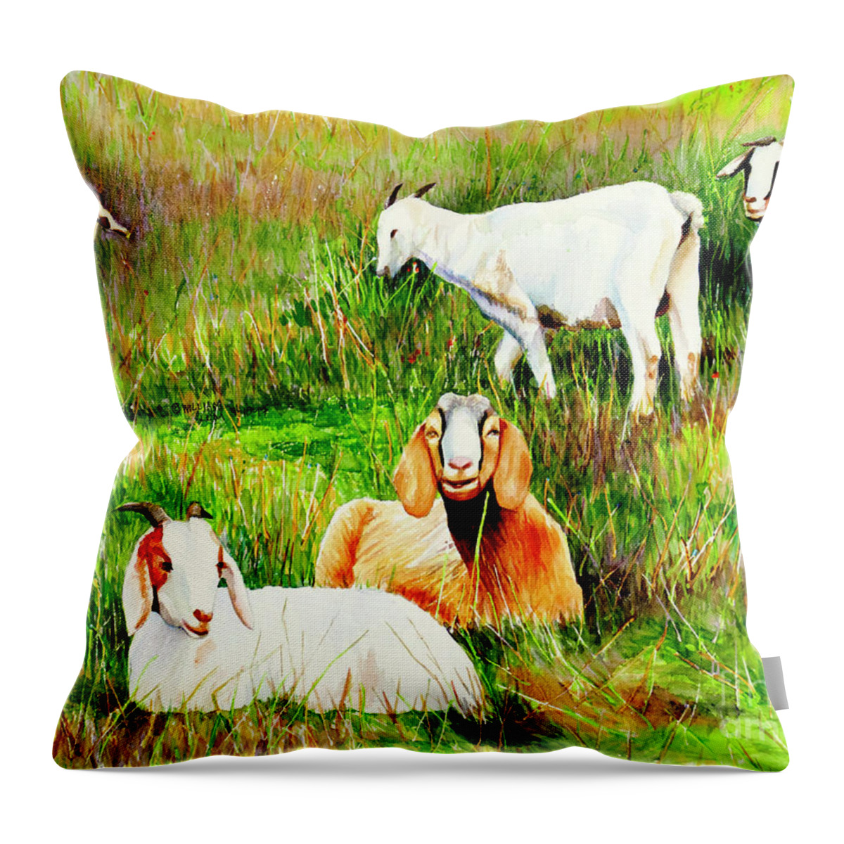 Roseville Throw Pillow featuring the painting #294 Roseville Goats #294 by William Lum