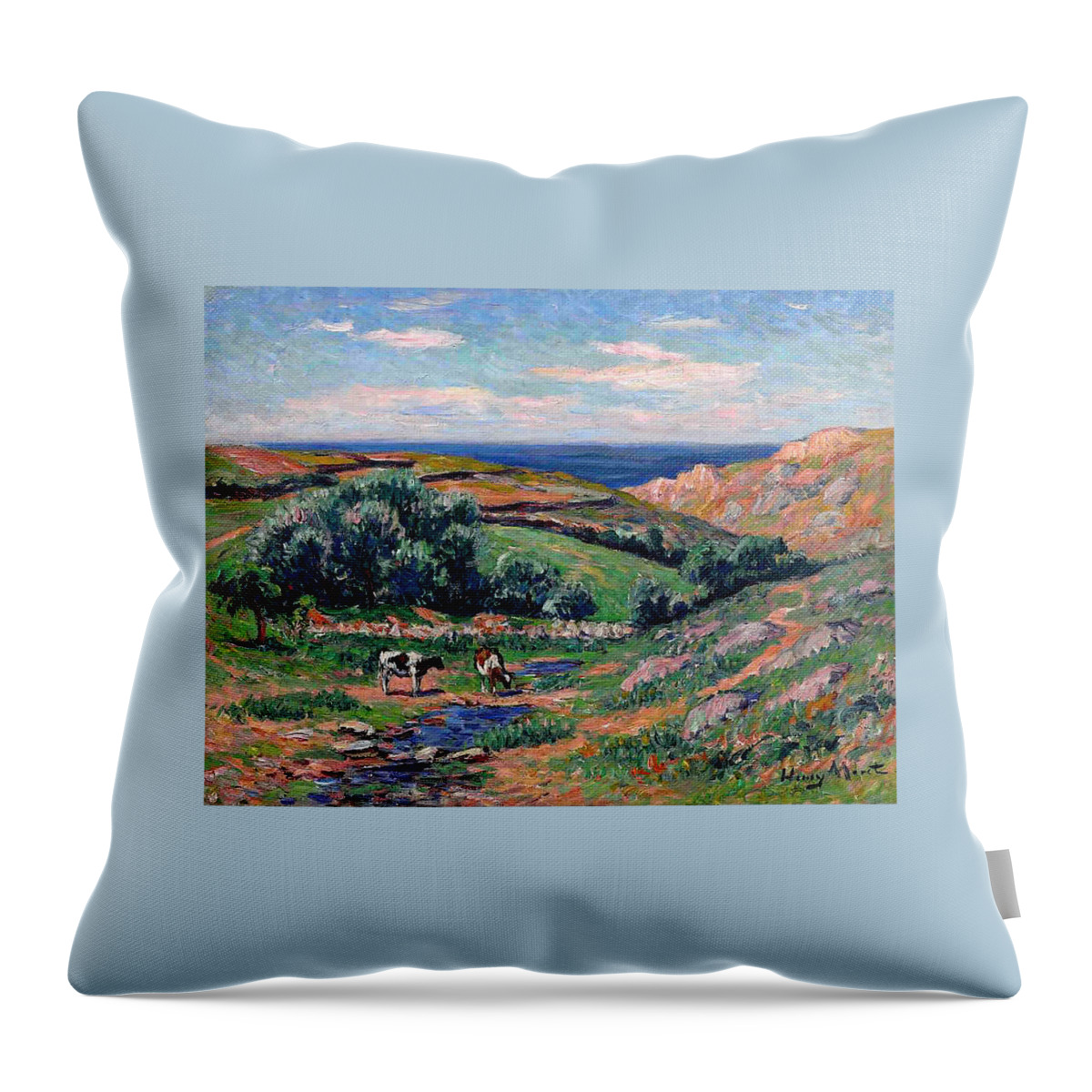 A Valley In Sadaine Throw Pillow featuring the painting A Valley in Sadaine #3 by Henri Moret