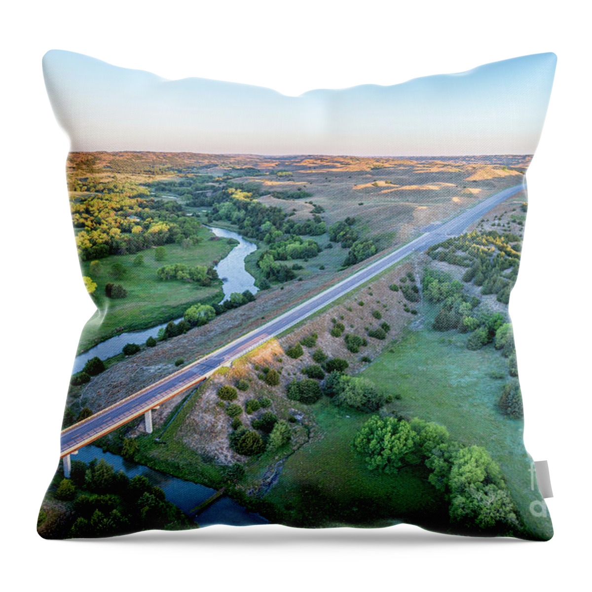 Dismal River Throw Pillow featuring the photograph aerial view of Dismal River in Nebraska #3 by Marek Uliasz