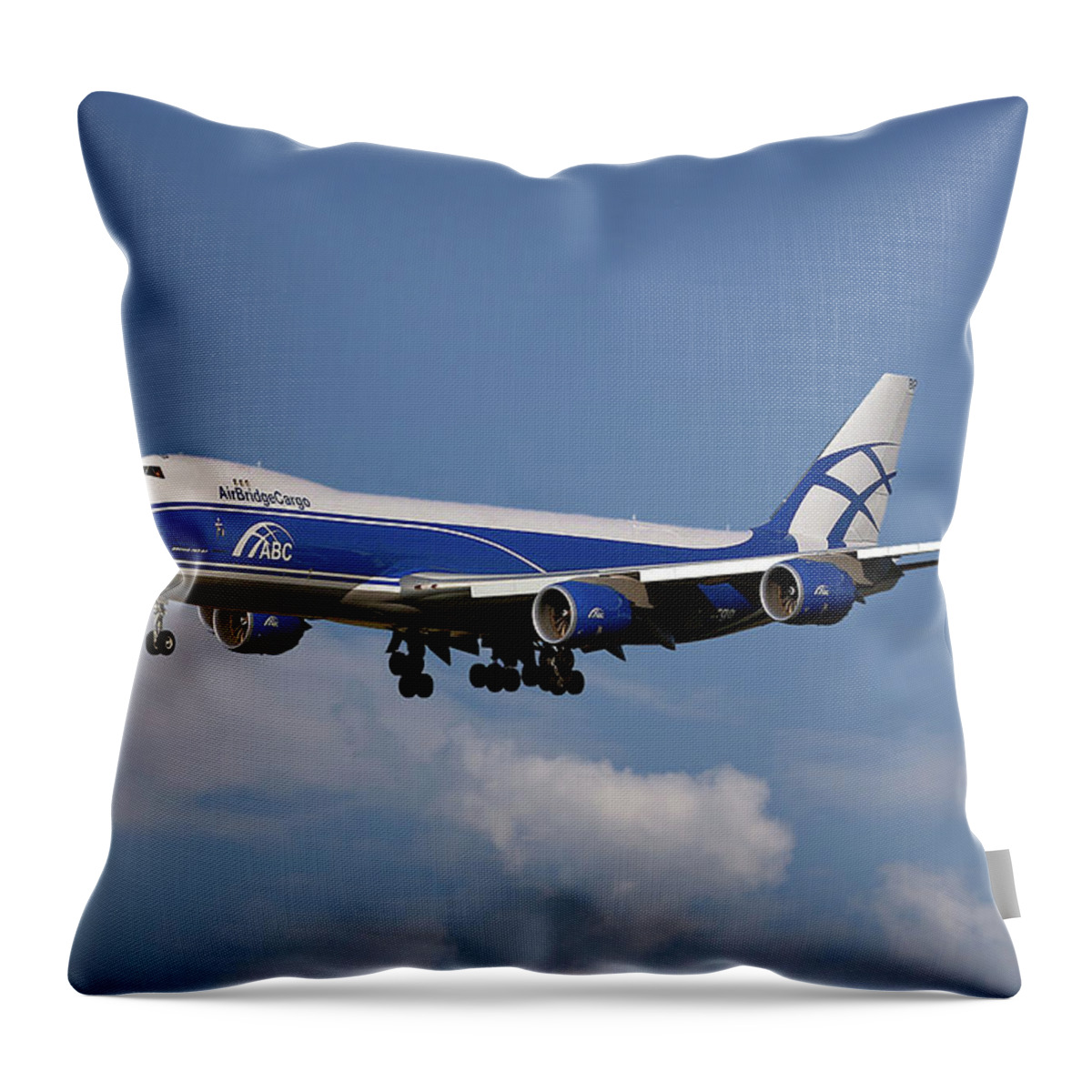 Air Bridge Cargo Throw Pillow featuring the photograph Air Bridge Cargo Boeing 747-8F #3 by Smart Aviation