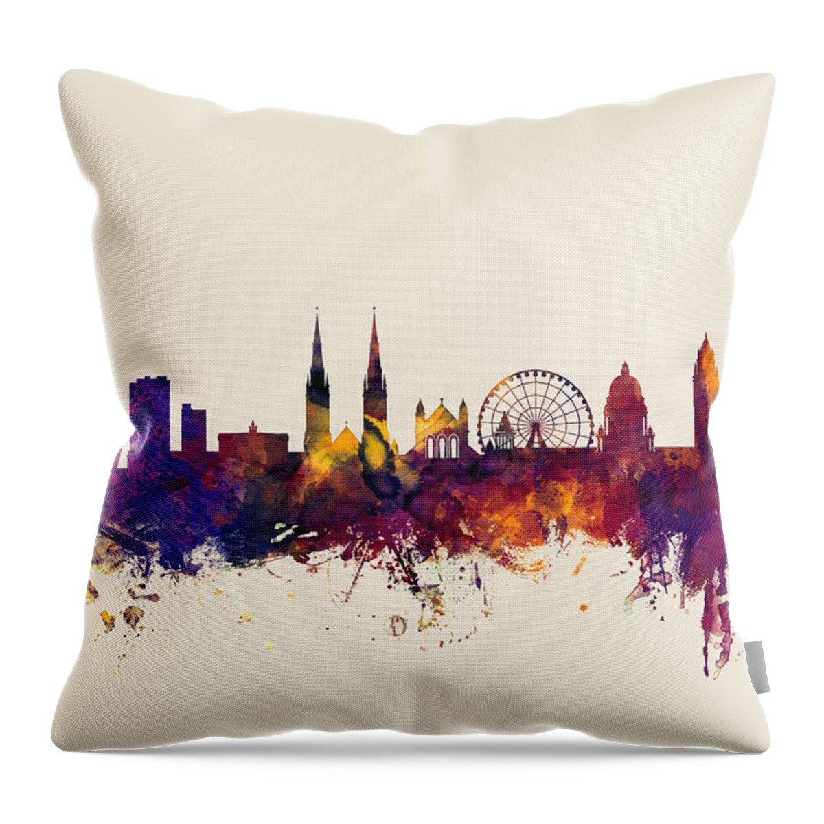 Belfast Throw Pillow featuring the digital art Belfast Northern Ireland Skyline #3 by Michael Tompsett