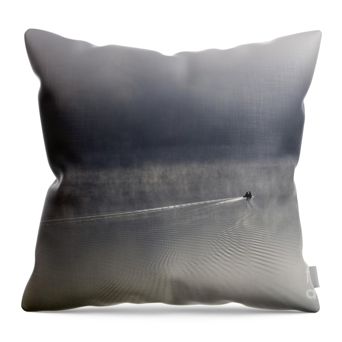 Atmospheric Throw Pillow featuring the photograph Boat On A Misty Lake #3 by Falk Herrmann