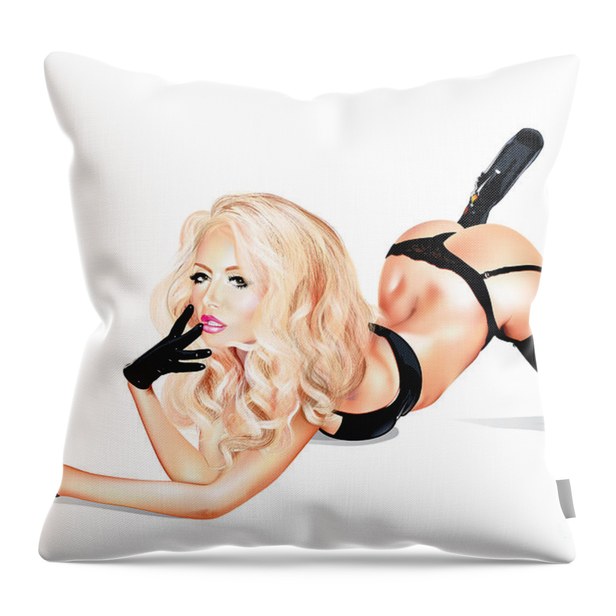 Pin-up Throw Pillow featuring the digital art Pin-up bottoms up by Brian Gibbs