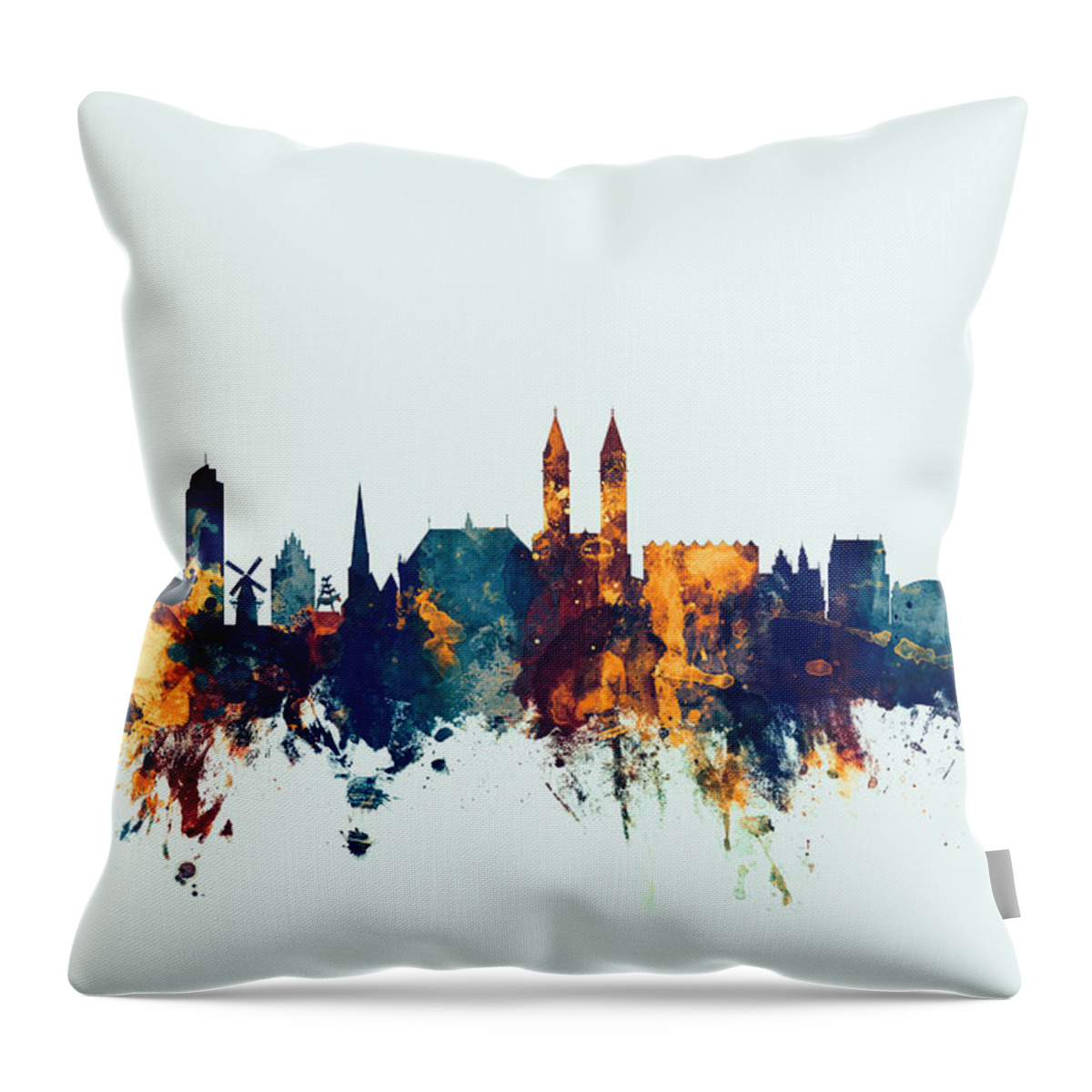 Bremen Throw Pillow featuring the digital art Bremen Germany Skyline #3 by Michael Tompsett