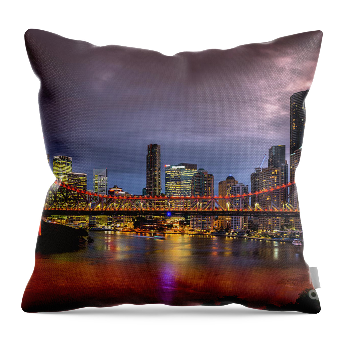 Brisbane Throw Pillow featuring the photograph Brisbane city skyline after dark #4 by Andrew Michael