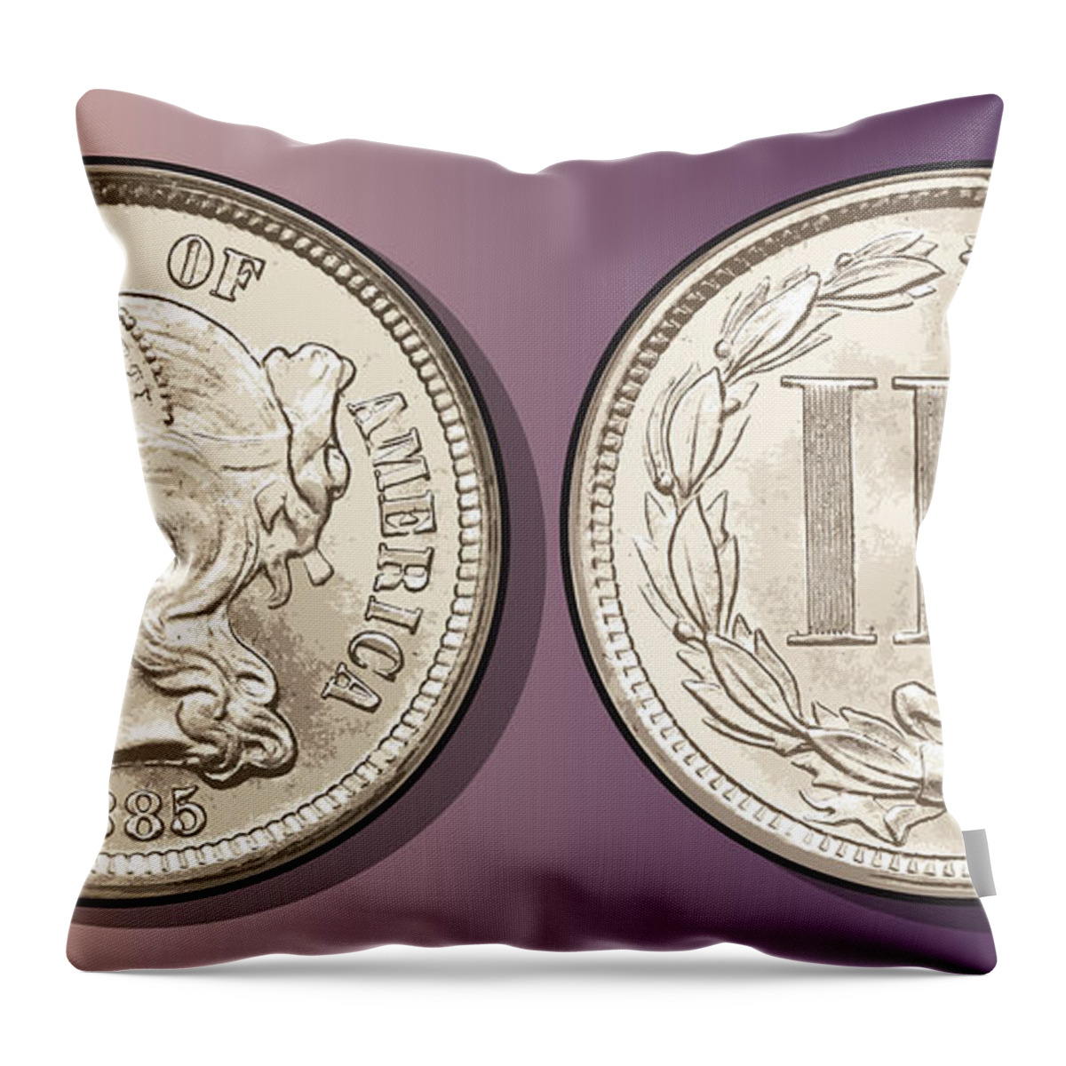 3 Cent Nickel Throw Pillow featuring the drawing 3 Cent Nickel by Greg Joens