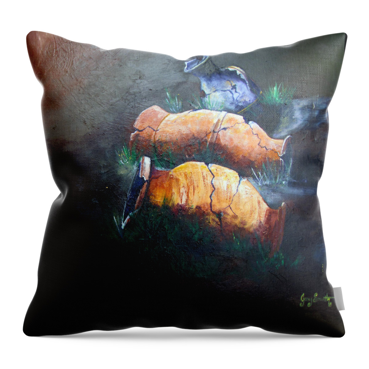 Urns Throw Pillow featuring the painting 3 Cracked Urns by Gary Smith