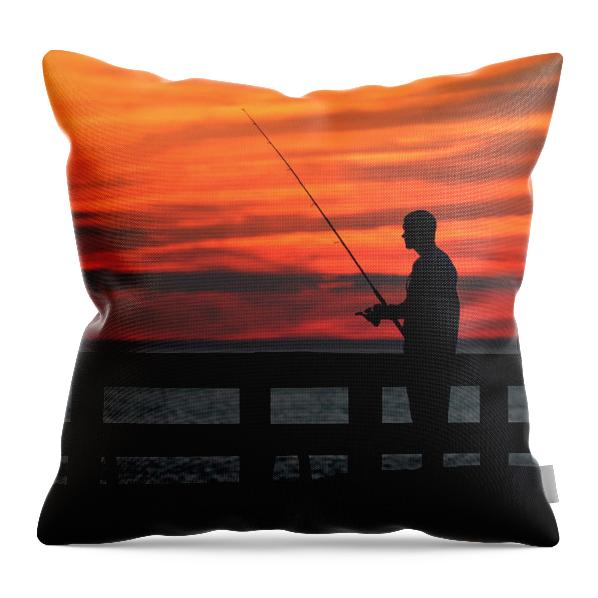 Fisherman Throw Pillow featuring the photograph Fishing Pier Mount Sinai New York #3 by Bob Savage