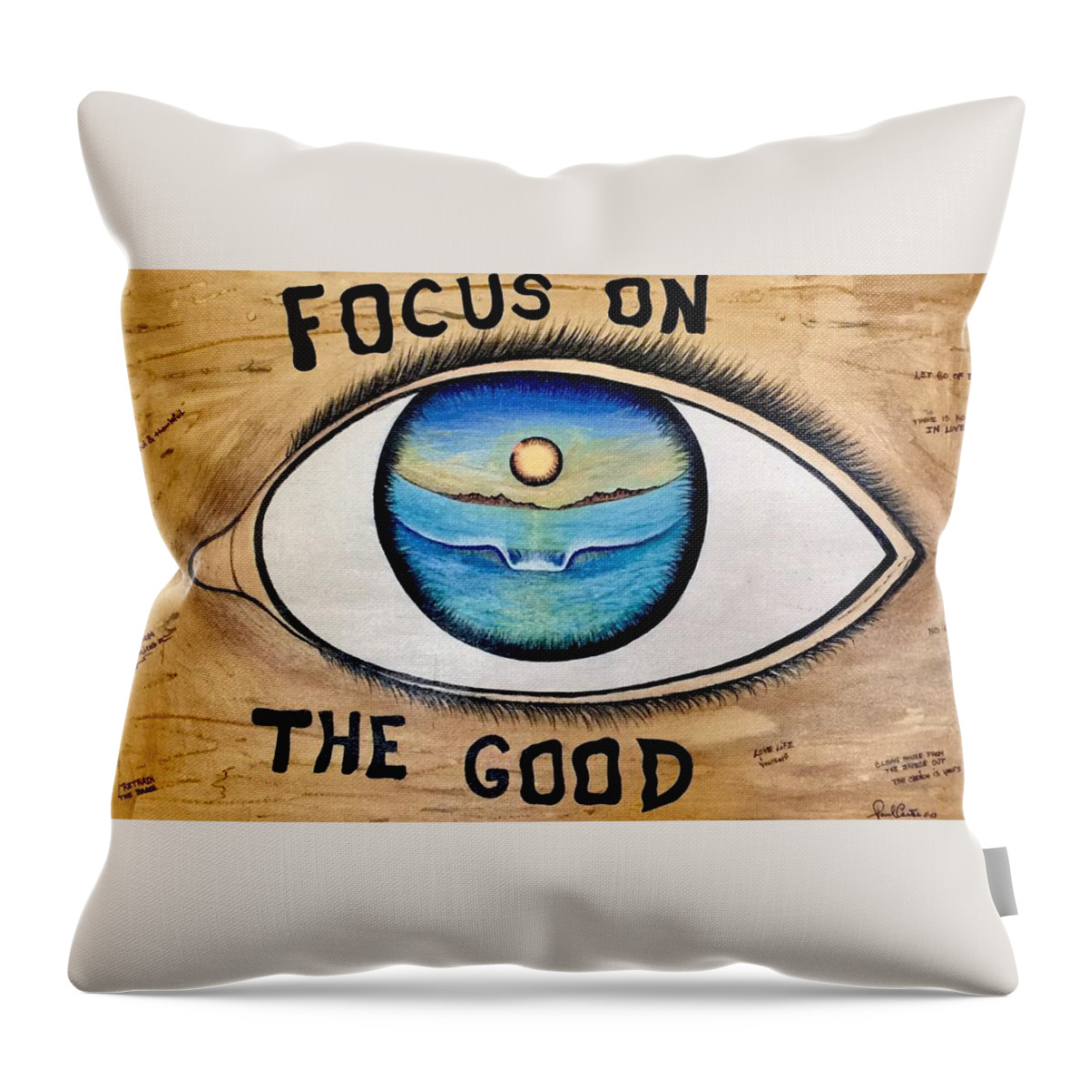 Positiveprints Throw Pillow featuring the painting Focus on the good #3 by Paul Carter