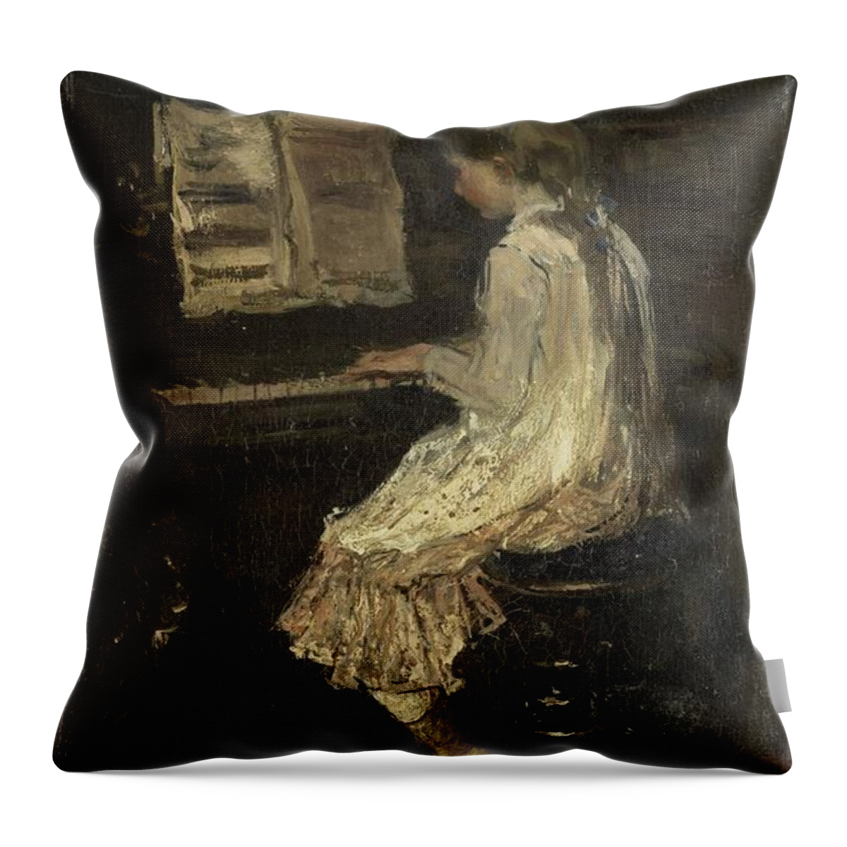 Girl At The Piano Throw Pillow featuring the painting Girl at the Piano #3 by Jacob Maris