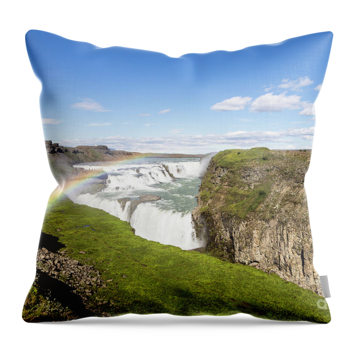 Gullfoss Throw Pillow featuring the photograph Gullfoss waterfall in Iceland #3 by Didier Marti