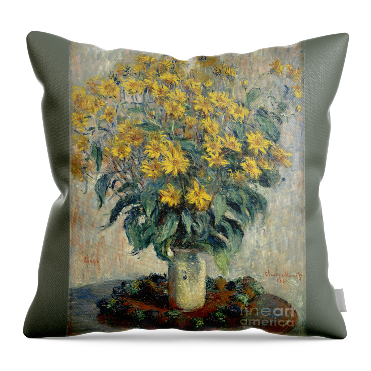 Claude Monet Throw Pillow featuring the painting Jerusalem Artichoke Flowers #3 by Celestial Images