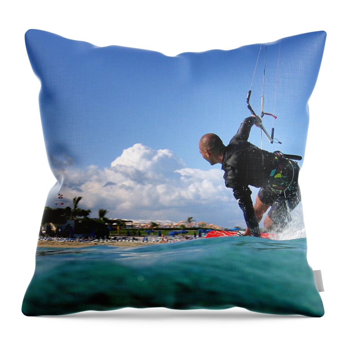 Adventure Throw Pillow featuring the photograph Kitesurfing #3 by Stelios Kleanthous