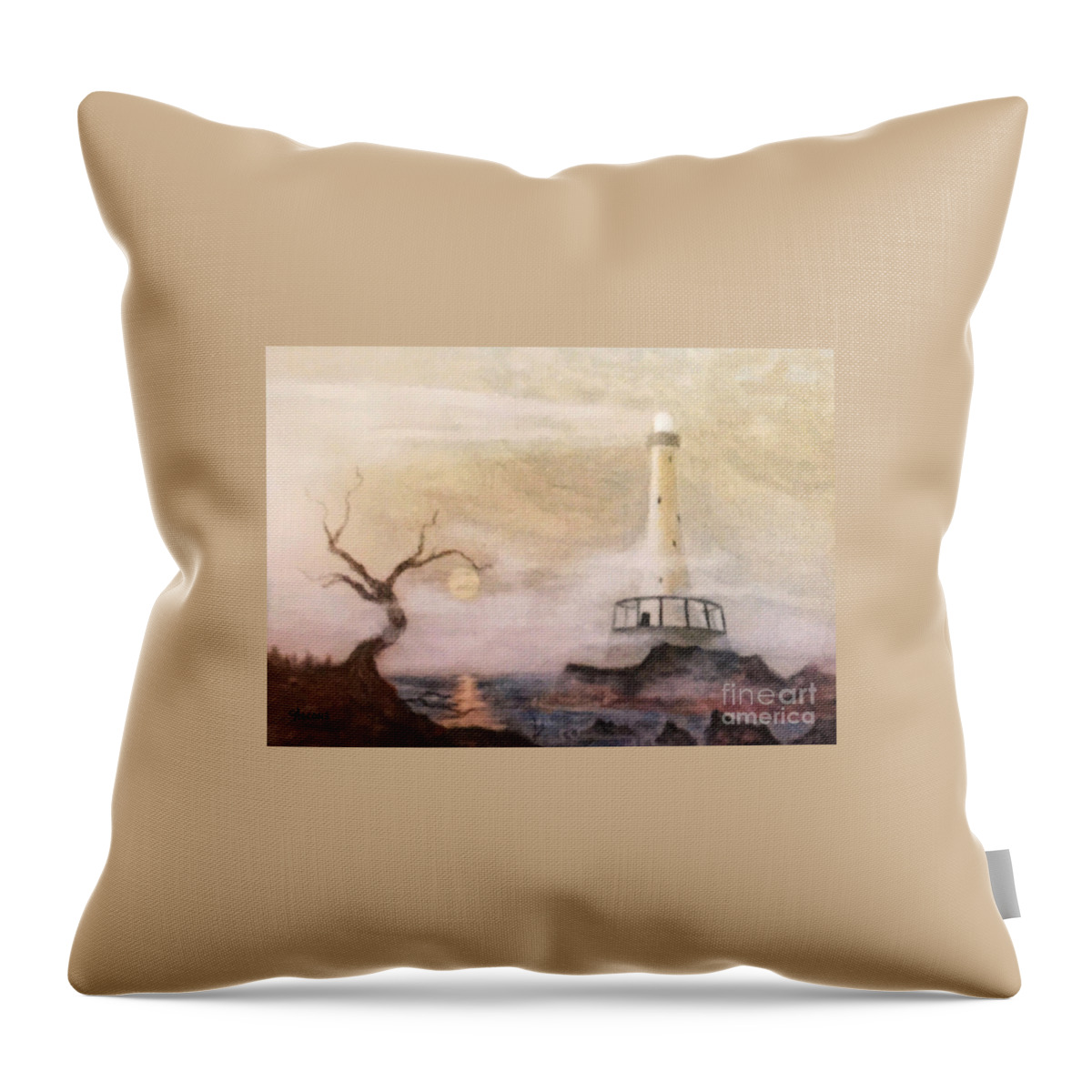 Pastel Throw Pillow featuring the pastel Lighthouse #3 by Teresa Ascone