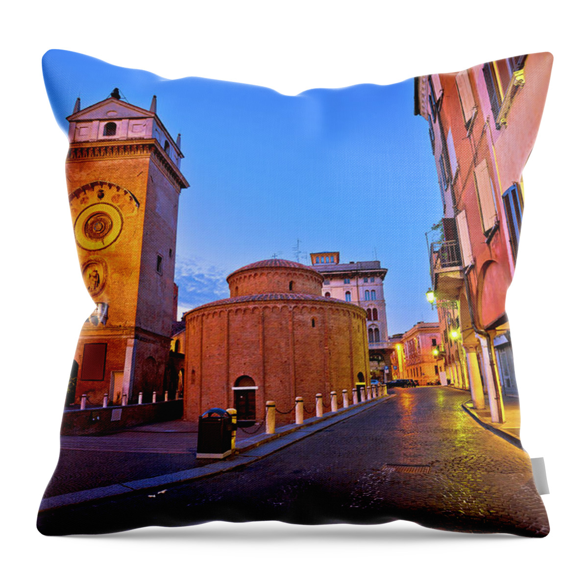 Mantua Throw Pillow featuring the photograph Mantova city Piazza delle Erbe evening view #3 by Brch Photography