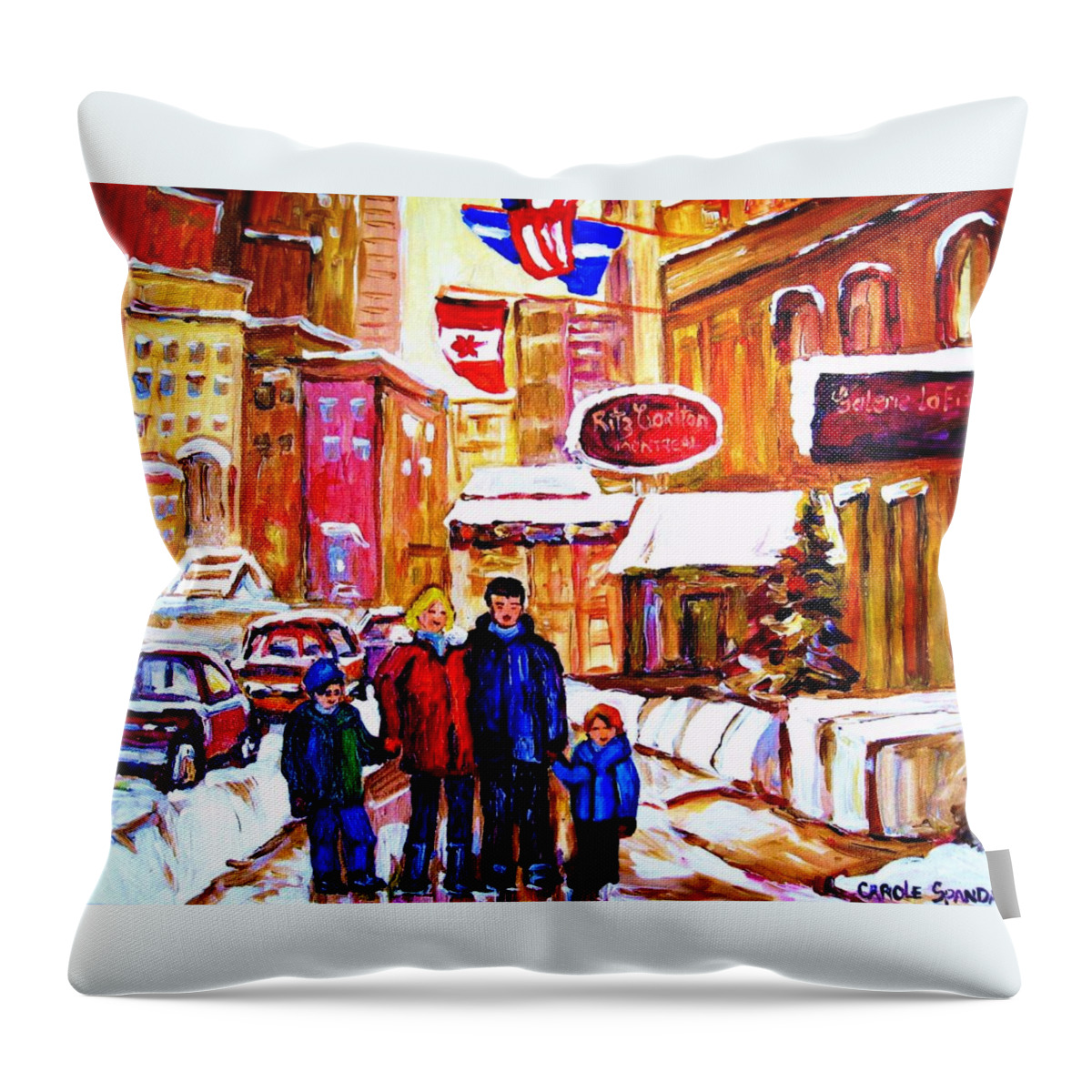 Montreal Throw Pillow featuring the painting Montreal Street In Winter #3 by Carole Spandau