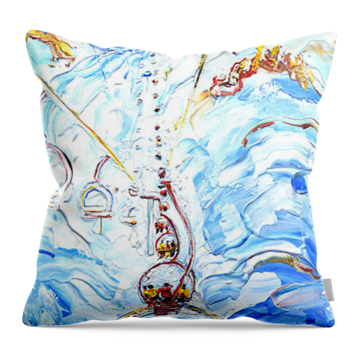 Tignes Throw Pillow featuring the painting 3 On A Chair by Pete Caswell