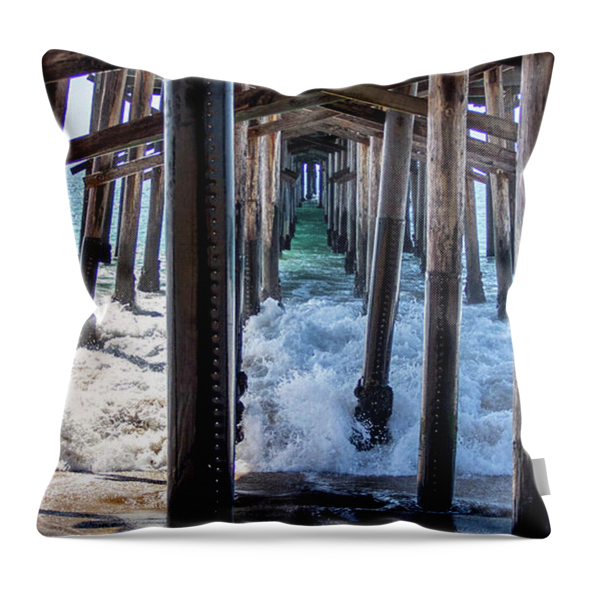 Balboa Pier Throw Pillow featuring the photograph 3 Panel Pier Part 2 by Shawn MacMeekin