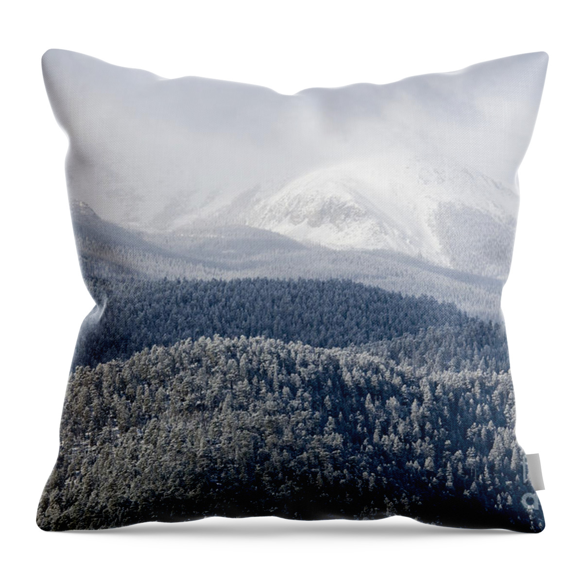 Pike's Peak Throw Pillow featuring the photograph Pikes Peak in Snow #3 by Steven Krull