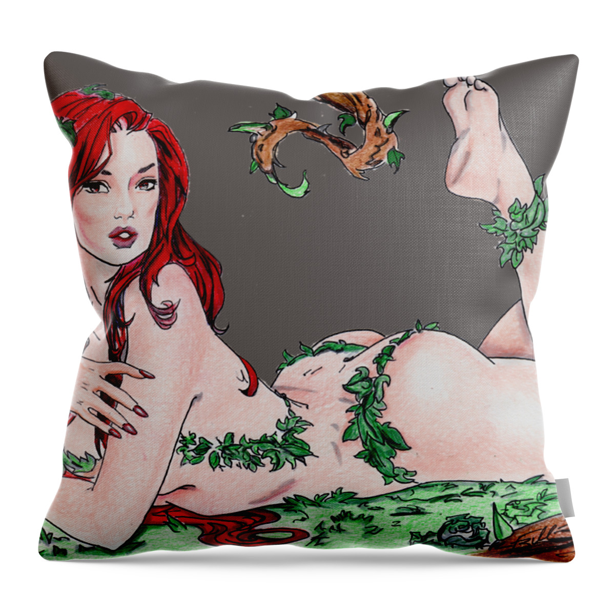 Poison Throw Pillow featuring the drawing Poison Ivy #3 by Bill Richards