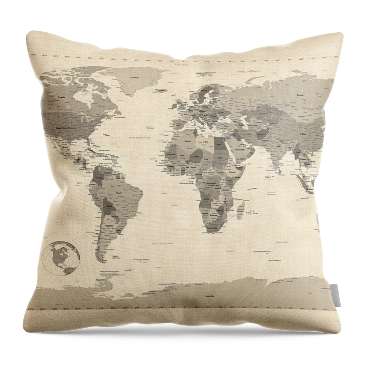World Map Throw Pillow featuring the digital art Political Map of the World Map #3 by Michael Tompsett