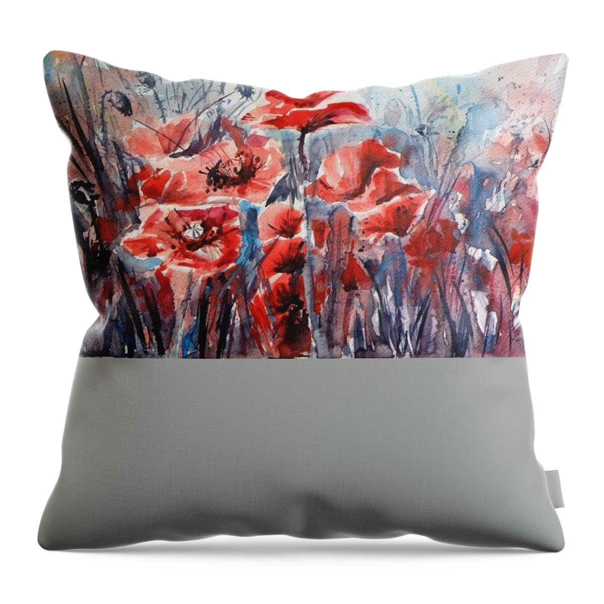 Poppies Throw Pillow featuring the painting Poppies #12 by Kovacs Anna Brigitta