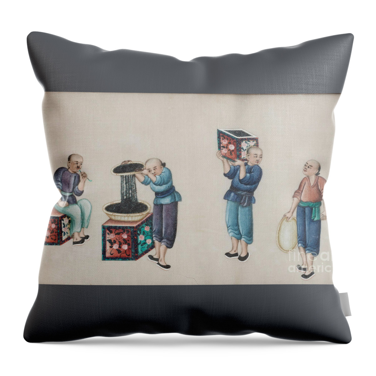 Portraying The Chinese Tea Traders Throw Pillow featuring the painting Portraying The Chinese Tea Traders #3 by Celestial Images